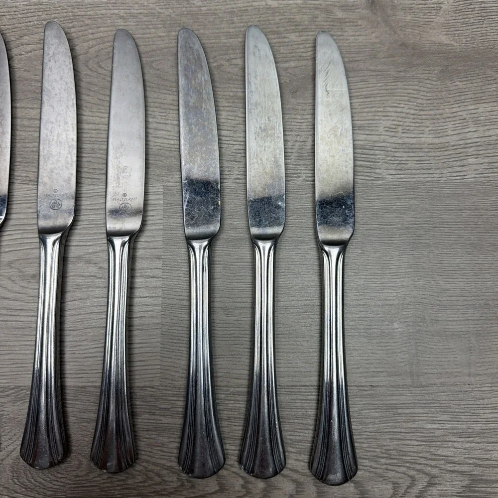 Pfaltzgraff Stainless Steel Dinner Knife Glossy Silverware Flatware Lot Of 7